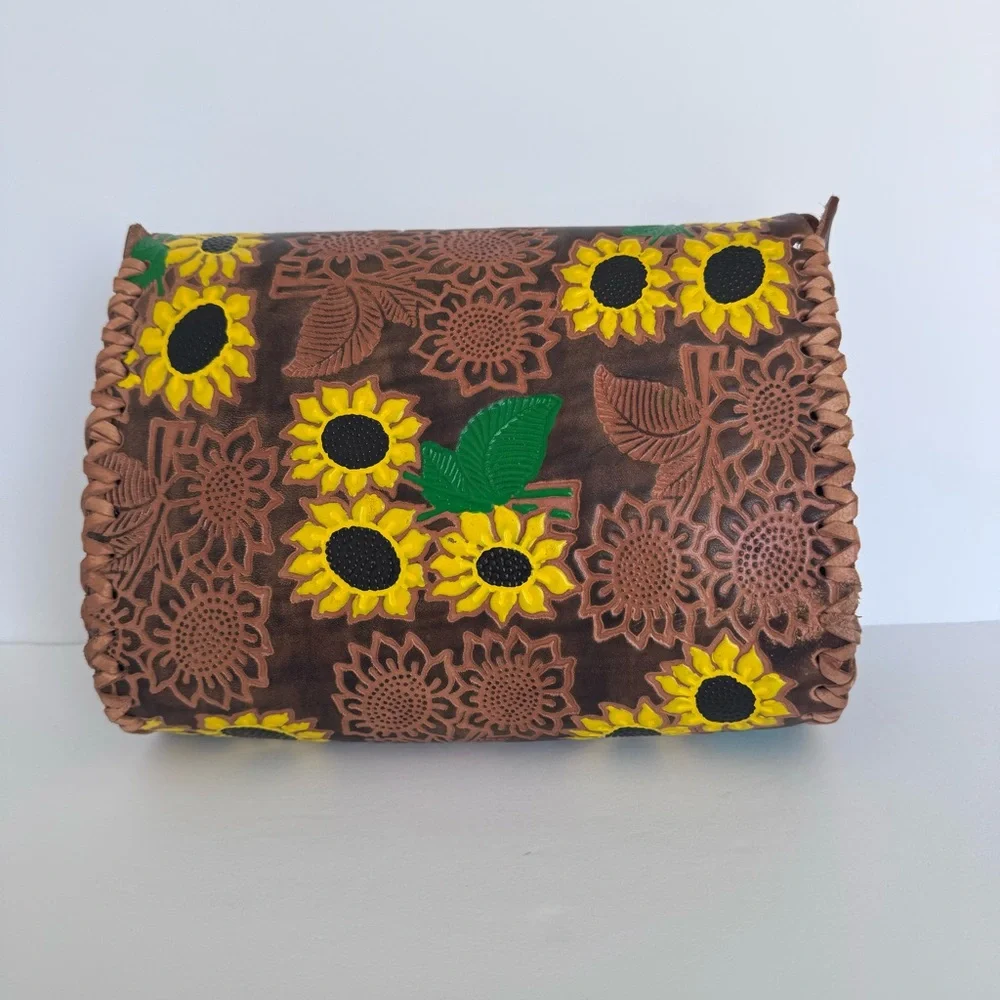 Hand Tooled Leather Floral Shoulder Bag